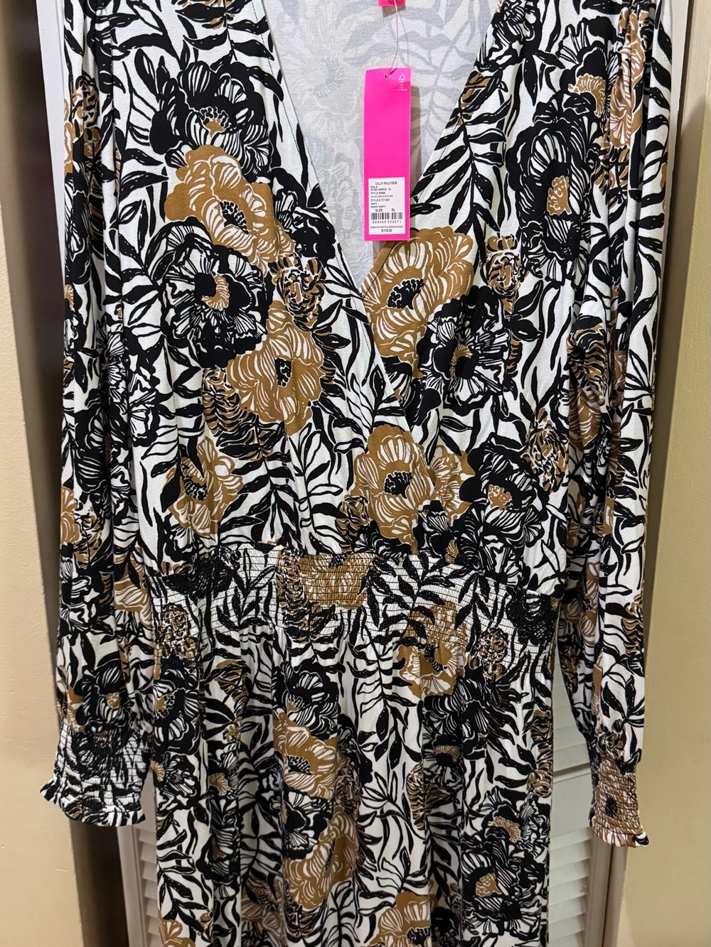 Lilly Pulitzer Talley Black, White & Tan Floral V‑Neck Tunic Dress